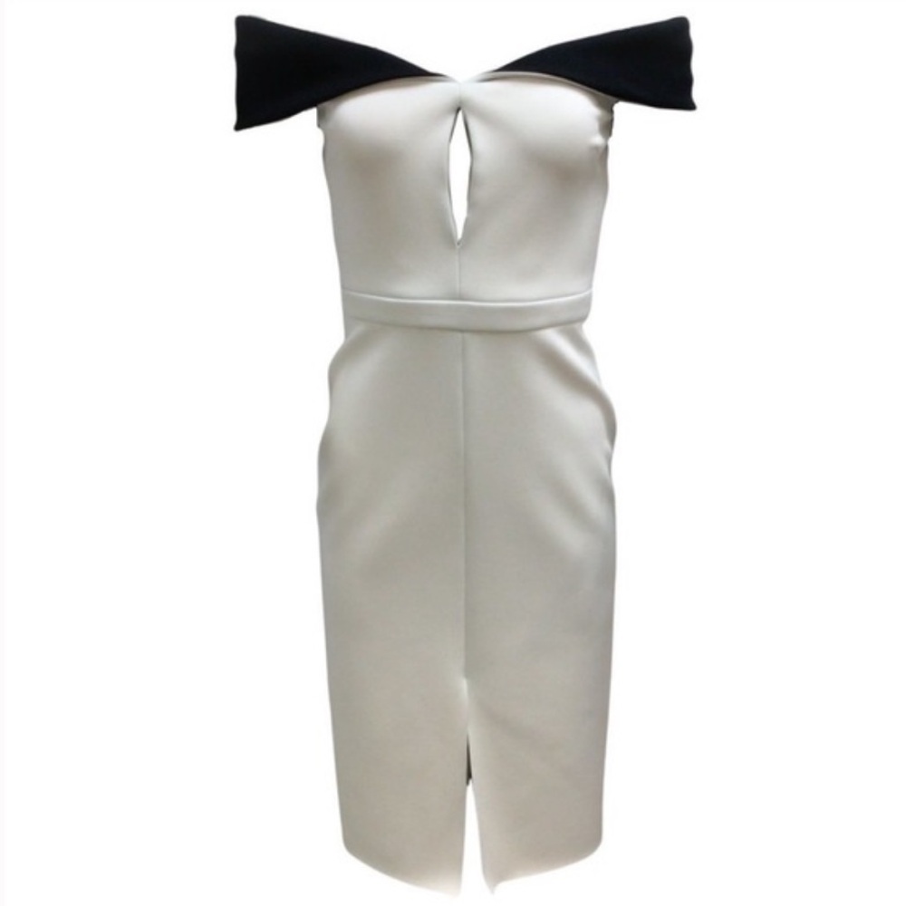 Cushnie Et Ochs Chic Neoprene Off-Shoulder Black and White Midi Dress
